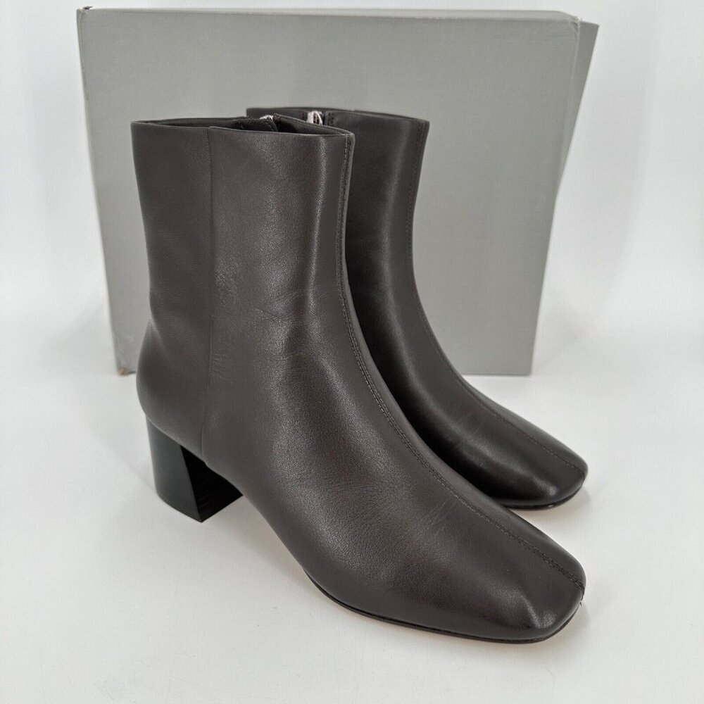 Everlane The Day Boot Dark Brown Leather sz 8.5 Side Zip Ankle Bootie Square Toe - Picture 2 of 10